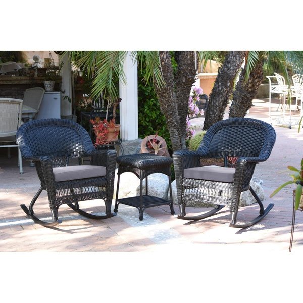 Propation W00207R-D-2-RCES033 Black Rocker Wicker Chair Set with Steel Blue Cushion - 3 Piece PR2435677